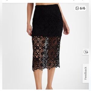 Express Black Floral Crochet Midi Skirt